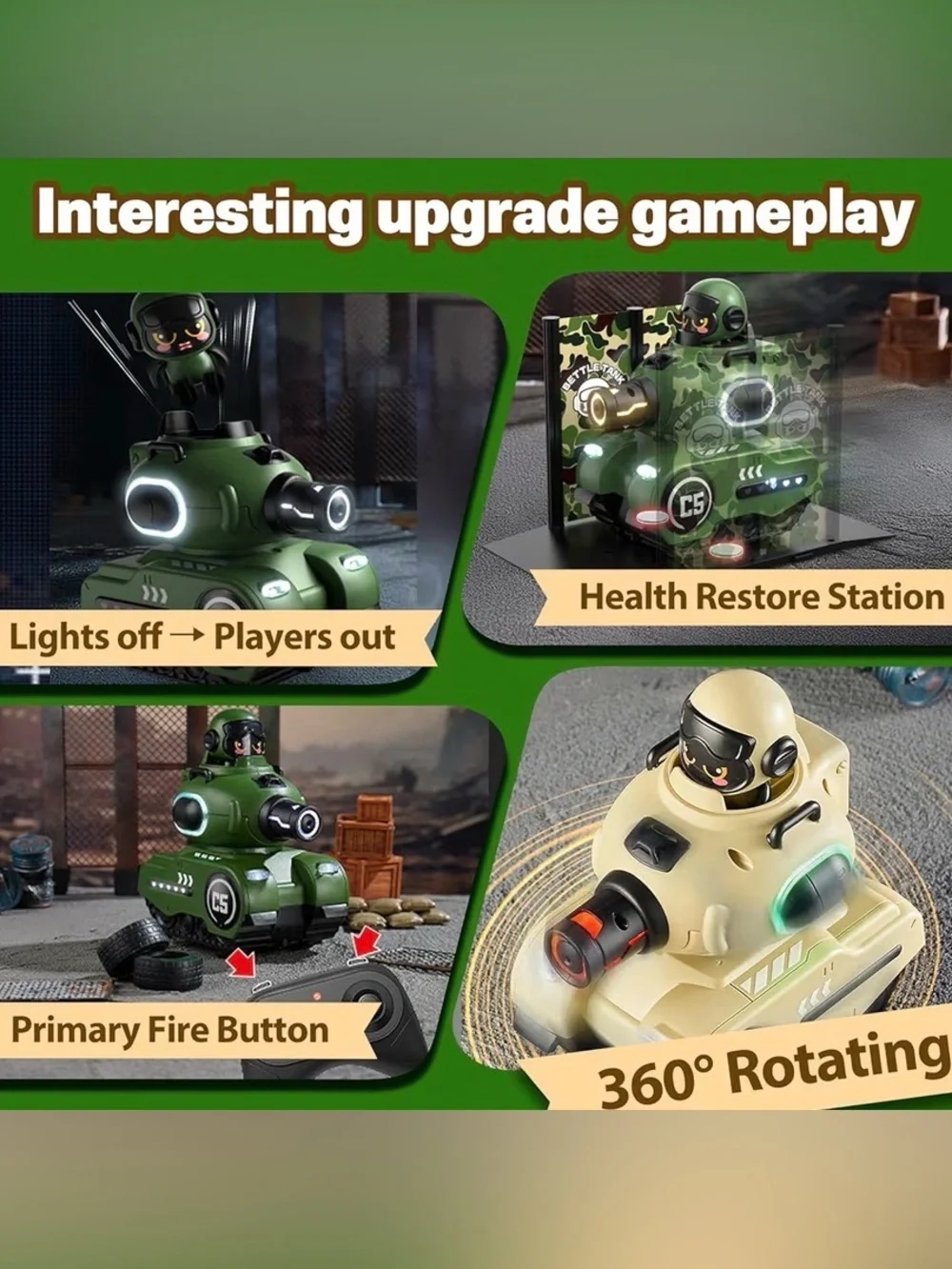 Bessome Remote Control Battle Tanks RC Ejecting Bumper Car with Laser tag - Army